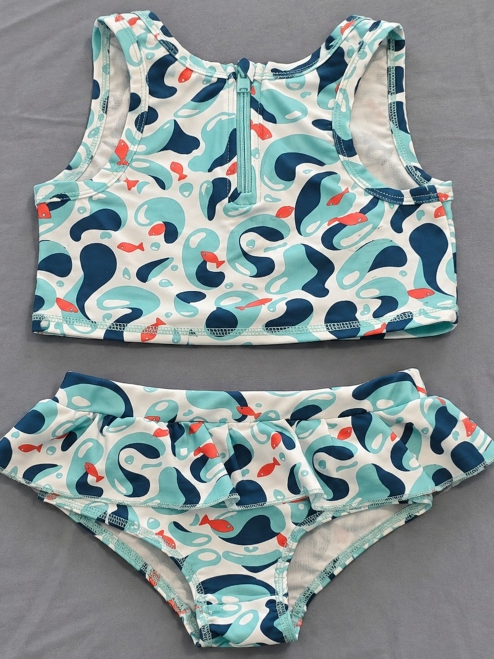 Girls' Two-Piece Swim Set in Aqua Wave Print